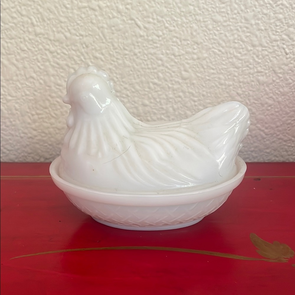 Vintage White Ceramic Hen Dish